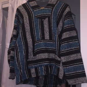 Blue black white poncho